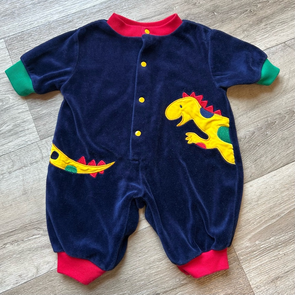 Vintage Baby Beluga Navy Dino Romper with Color Block